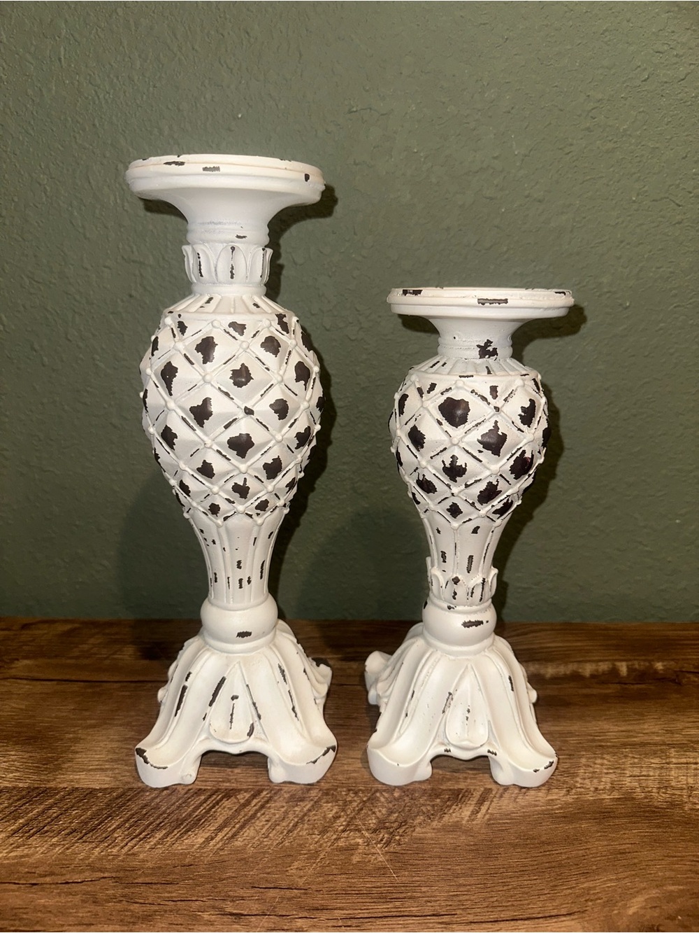 Hobby Lobby White Distressed Lattice Candle Holders - Set of 2
